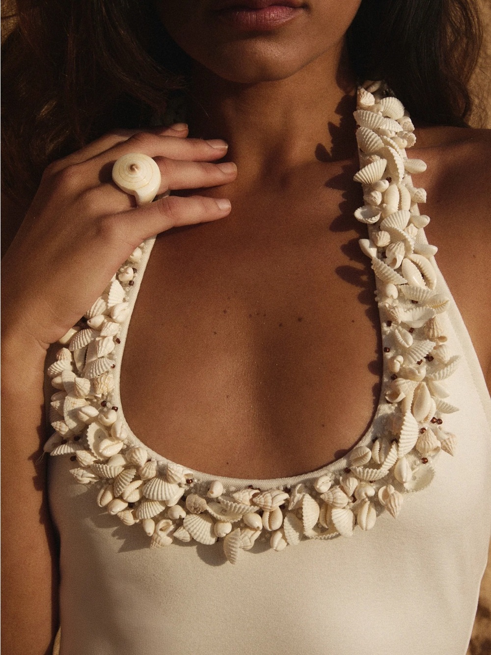 Ivory Halter Shell-Embellished Dress - Picture 2 of 8